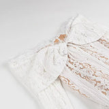 Off Shoulder White Lace Party Dress Flare Sleeve Bowknot Party Maxi Dress Sexy Elegant Summer Bodycon Vestidos Embroidery Robe