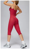 2 Pieces Yoga Set Women Sports Shirts Workout Top Fitness Suits Outdoor Gym Running Mid-length Pants Workout Clothes Tracksuits