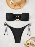 ZTVitality Sexy Bandeau Rib Knit Tie Side Black Bikini Set 2024 Biquini New Arrival Padded Strapless Swimsuit Women's Swimwear