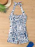 2026 Halter Swimsuit One Piece Printed Swimwear Women Sexy Vintage Bathers Bathing Swimming Swim Suit Female Beachwear