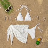 Sexy White Cover Up Skirt 3 Piece Bikini Women Lace Bandage Thong Swimsuit 2025 Beach Push Up Bathing Suit Swimwear Biquini