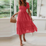 Women'S Summer Dress Fragmented Flower Flare Short Sleeve Casual Flowy Midi Dresses Elegant Temperament Party Vestidos 2024 Hot