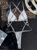 Shiny PU Leather Extreme Mini String Thong Monokini Backless Women Swimwear One Piece Swimsuit Female High Cut Bathing Suit Swim