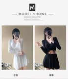 Split Swimsuit Women's Two-piece Solid Color Skirt Style Fairy Style Long Sleeved Sunscreen Sports Flat Pants Swimsuit