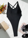 Sexy Ribbed Cross Backless Women Monokini Micro String Thong Swimwear One Piece Swimsuit Female High Cut Bathing Suit Swim Lady