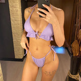 New With Sarong Halter Ruffled Bikini Women Swimwear Female Swimsuit Three-pieces Bikini Set Bather Bathing Suit Swim Lady V4144