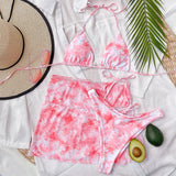 4 Colors Sexy Bikini Set 3-Piece Swimwear Swimsuit Women Halter Print Bikinis Set Bathing Suit Beach Bikini Trajes De Bano Mujer