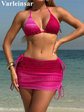 Pink 3PC With Skirt Gradient Bikini Women Swimwear Female Swimsuit Three-Pieces Bikini Set Padded Bather Bathing Suit Swim V6696