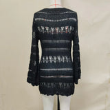 S - XL Long Sleeve Hollow Out Crochet Knitted Tunic Beach Cover Up Cover-ups Beach Dress Beach Wear Beachwear Female Women K5542