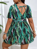 VigoJany 2026 Print Plus Size Tankini Swimwear Women Large V Neck Tied Curvy Dress Swimsuit Lady Big Beach 2 Piece Bathing Suit