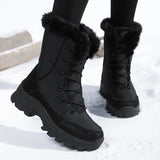 Winter Snow Boots  Women Waterproof Non-Slip Warm Northeast-Style Large Cotton Shoes, Ski , Fleece-Lined,  High-Top Cotton Boots