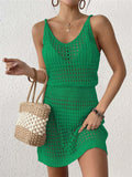 S - XL V Neck Hollow Out Crochet Knitted Tunic Beach Cover Up Cover-ups Beach Dress Mini Beach Wear Beachwear Female Women V7048