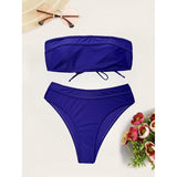 Sexy Bandeau High Leg Cut Female Swimsuit High Waist Bikini Women Swimwear Two-Pieces Bikini Set Bather Bathing Suit Swim V5444