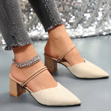 Zoki Sexy Pointed Toe Thick Heels Sandals Women 2026 Flock Slip On High Heel Party Shoes Woman Plus Size 42 Fashion Sandalias