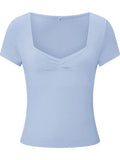 New Women T-shirt Summer Solid Color Short Sleeve Square Neck Slim Fit Crop Tops Casual Elegant Basic Tee Shirts