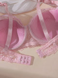 2Pcs/Set Lace Bra for Women Sexy Underwire Push-Up Bra Breathable Mesh Thin Soft Lingerie Adjustable No Lining Women's Bra