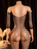 Plus Size Erotic Sexy Lingerie Bling Rhinestone Fishnet Bodysuit Transparent Sex Dress Women Mesh Tights Sexy Exotic Body Socks