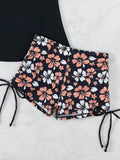 2026 Women's Bikini 2-piece Swimwear Tankini Set Sexy Halter Black Bathing Suit  Floral Print Drawstring High Waist Swimsuit