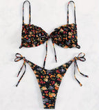 Sexy Floral Print Push Up Bikini Sets Women Swimwear Two Pieces Swimsuit Low Waist Bather Beach Bathing Suit Summer 2025 New
