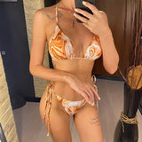 S- XXL Leopard Printed Long Sleeve Bikini Women Swimwear Female Swimsuit Three-Pieces Bikini Set Bather Bathing Suit Swim V3193Y