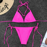 New Sexy Neon Pink Brazilian Bikini Women Swimwear Halter Swimsuit Female Two-Pieces Bikini Set Bather Bathing Suit Swim V1312