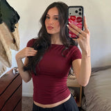 FDYOUI Fashion Casual Backless Lace-up T-shirts Women's Summer O-neck Short Sleeve Cropped Tops Streetwear Y2K Solid Tee Shirt