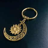 Trendy Fashion Gold Color Hollowed-out Crescent Moon Sunflower Pendant Keychain for Women Bag Pendant Jewelry Accessories Gifts