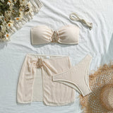 With Skirt Wrinkled Bandeau Bikini Female Swimsuit Women Swimwear Three-pieces Bikini Set Metal Ring Bathing Suit Swim Beachwear