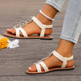 Summer Gold Crystals Flat Sandals for Women Plus Size 43 Slip On Gladiator Sandals Woman Weave Strap Soft Sole Bohemia Sandles