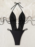 Deep V Neck Halter Backless Female Swimwear One Piece Swimsuit Women Monokini High Cut Leg Bathing Suit Swim Beach Wear Bodysuit
