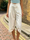 Summer Women Cargo Capri Pants Elastic Waist Cuffs Cropped Trousers with Side Pockets Fashion Casual Loose Fit Pants Streetwear