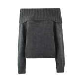 Foridol Slash Neck Dark Grey Mohair Women Sweater Pullover Femme Casual Loose Trendy Style Autumn Winter Knitted Pullover