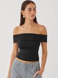 Elegant Women's Crop Top Solid Color Slash neck Top Lady Y2K Streetwear Fashionable Slim Fit Tee Summer Outfit Women's Clothes