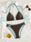 ZTVitality Sexy Coffee Color Patchwork Two-Piece Bikinis 2026 Women's Push Up Halter Bandage Swimsuit Holiday Swimwear Biquini
