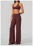 Summer 2 Piece Yoga Sets Women Tight Back Cross Sports Bra High Waist Peach Hip Wide Leg Pants Gym Running Fitness Workout Suits