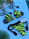 2026 Sexy Leopard Print Swimwear Women'S Split Bikini Set Woven Rope Strap Fringe Beach Women'S Two-Piece Swimsuit Bathing Suit