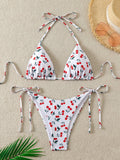 XS - L Cherry Print Halter Strappy Bikini Female Swimsuit Women Swimwear Two-pieces Bikini Set Tie Side Bather Bathing Suit Swim