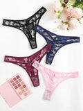Sexy Hollow Out Thong Woman Colorful Lace Panties Pink Wine Red Black Blue 4 Pieces C864