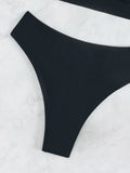 Solid Color Black Swimsuit for Women 2026 Summer High Waist 2-piece Bikini Set Beach Bathing Suit Bandage Vacation Swimwear