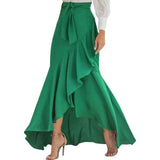 Irregular Ruffle Hem Sexy Skirt For Women Elegant Summer Wrapped Hip Fishtail Skirt High Waistband Solid Color Flowy Skirt