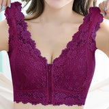 Zipper Sexy Lace Bras For Women V Neck Push Up Padded Brasiere Tops Hollow Out Bralette Breathable Comfortable Women'S Underwear