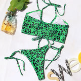 Sexy High Cut Leopard Bikini Women Thong Swimwear Female Swimsuit Two-pieces Bikini set Lace Up Bather Bathing Suit Swim Lady