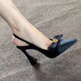 French Bow Knot High Heel Sandals for Women Sexy Back Strap Pointed Toe Sandalias Woman 2025 Office Patent Leather Sandals Mujer