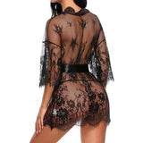 Women Sexy Lingerie Erotic Transparent V-Neck Nightwear Babydoll Robe G-string Costume Kimono Robe Lace Sleepwear Dress