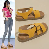Women Sandals Summer New Solid Color Open Toe Flat Casual Slippers Buckle Fashion Outdoors Beach Sandals Sandalias De Mujer
