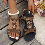 Flowers Decor Flats Bohemian Sandals Women Plus Size 36-43 Summer Gladiator Sandalias Mujer Lightweight Non Slip Beach Sandles