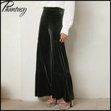 Autumn Winter Velvet Wide-Leg Pants Elegant Ruffled High-Waisted Straight-Leg Pants for Lady Casual Commuter Loose-Fit Trousers