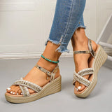 Plus Size 43 Wedges Gold Sandals for Women Summer Lightweight Chunky Heel Sandals Woman Comfort Ankle Buckle Platform Sandles