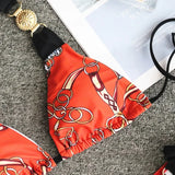 New Print Metal Halter Bikini 2025 Women Swimsuit Female Swimwear Two-pieces Bikini set Brazilian Bather Push Up Bathing Suit