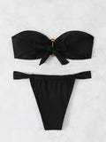 Bandeau Thong Bikinis 2026 Women Sexy Swimsuit Solid Padded Swimwear Female Bathers Bathing Swimming Swim Suit Beachwear
